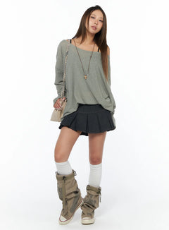 pleated-denim-mini-skirt-ca517 / Black