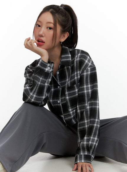 checkered-button-up-shirt-ol408 / Black