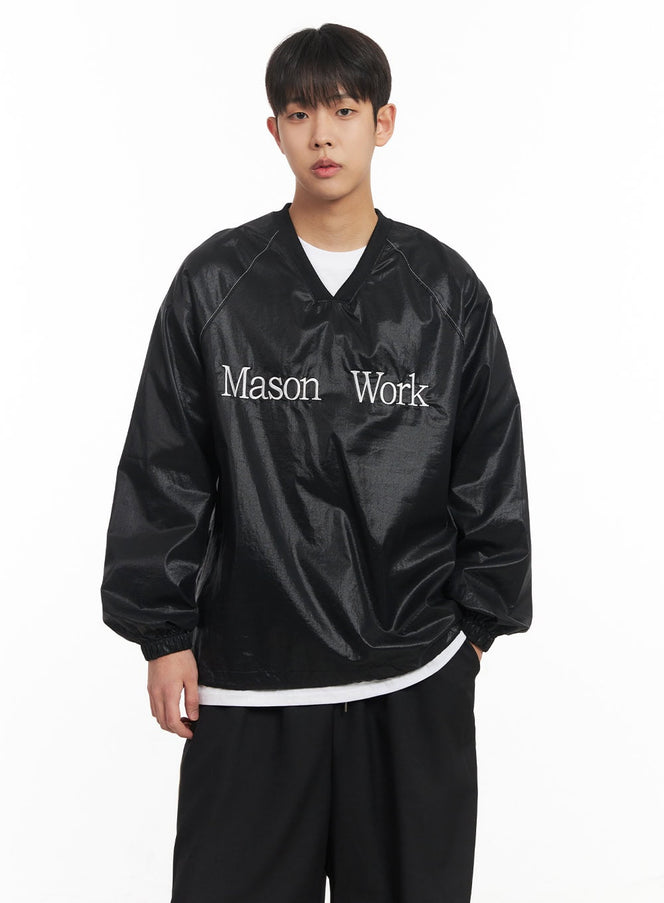 mens-v-neck-oversized-graphic-sweatshirt-im517 / Black