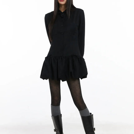 collared-balloon-mini-dress-cd518 / Black