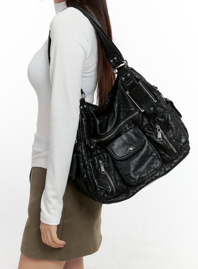 trendy-faux-leather-shoulder-bag-cn412 / Black