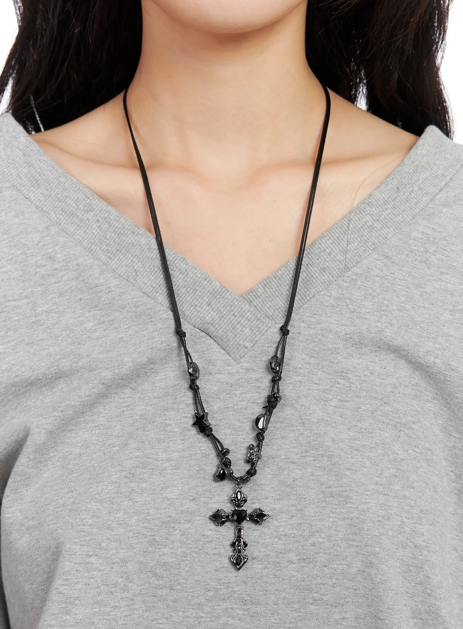 Bold Metallic Pendant Cord Necklace IN510