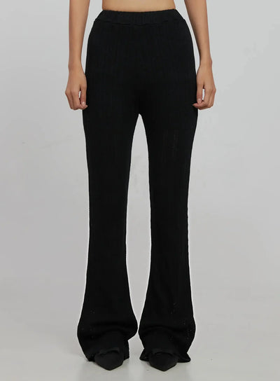 textured-knit-flare-pants-ij509 / Black