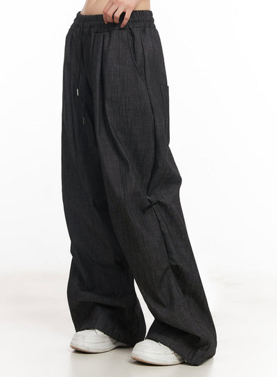 pintuck-denim-sweatpants-iy529 / Black