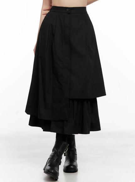 asymmetrical-flare-layered-skirt-cg526 / Black