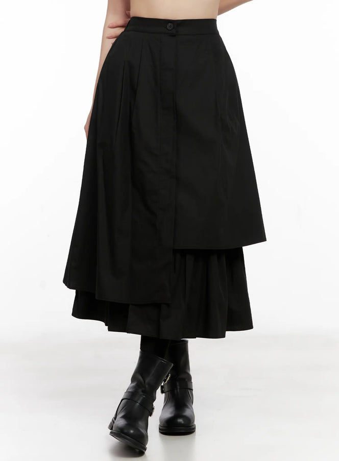 asymmetrical-flare-layered-skirt-cg526 / Black