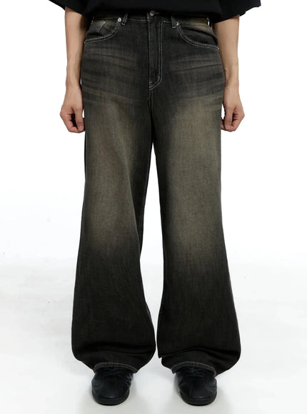 mens-vintage-wash-baggy-jeans-ig520 / Black
