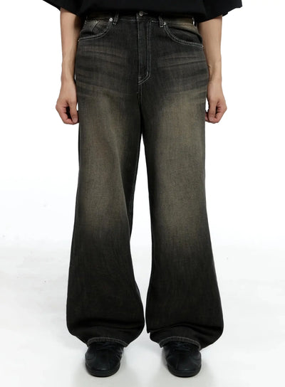mens-vintage-wash-baggy-jeans-ig520 / Black
