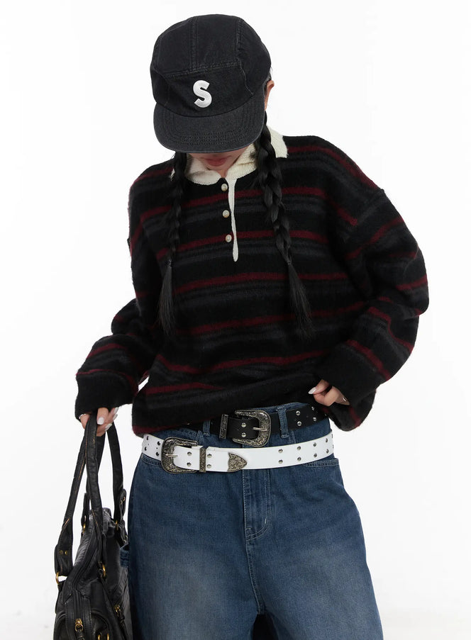 striped-knit-collar-sweater-cd501 / Black