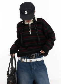 striped-knit-collar-sweater-cd501 / Black