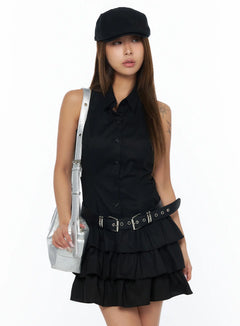 halter-neck-ruffled-mini-dress-ca517 / Black