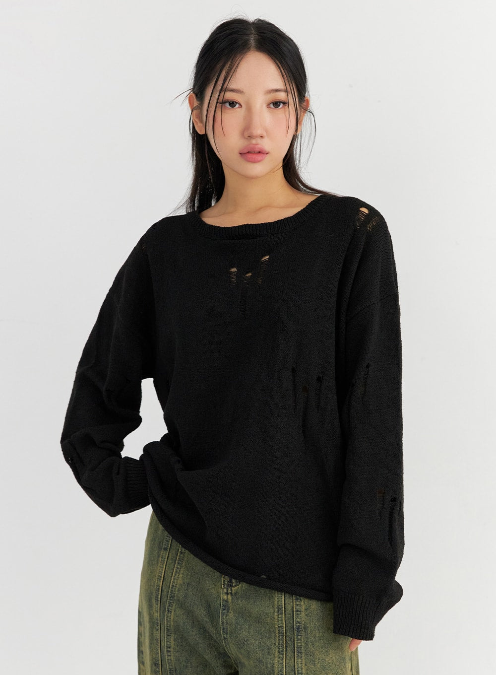 Oversize Destroyed Crew Neck Sweater CO327