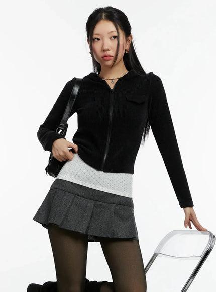 ribbed-zip-up-hoodie-id525 / Black