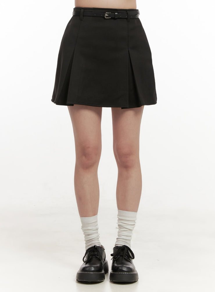 chic-belt-pleated-mini-skirt-on429 / Black