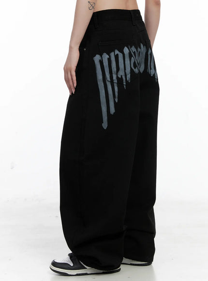 baggy-black-graphic-cotton-pants-co521 / Black