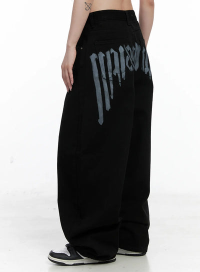 baggy-black-graphic-cotton-pants-co521 / Black