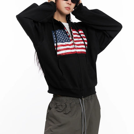 american-flag-zip-up-hoodie-is515 / Black