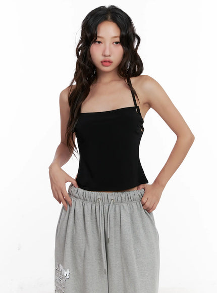 eyelet-halter-knit-top-cl521 / Black