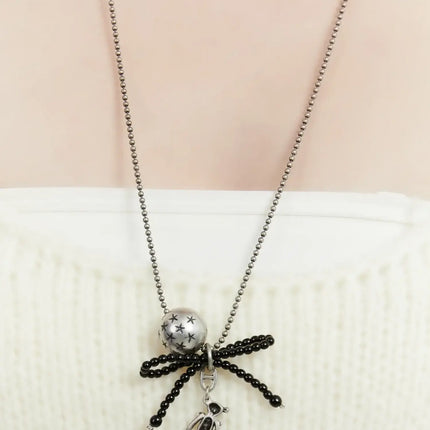 black-ribbon-ball-pendant-necklace-id529 / Silver