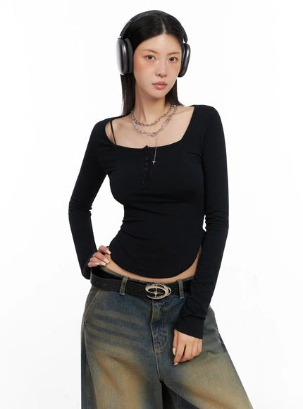 Long Sleeve Square Neck Top IS508