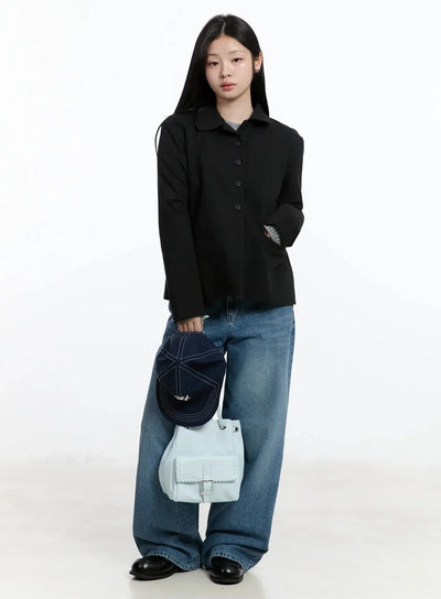 classic-button-up-blazer-im519 / Black