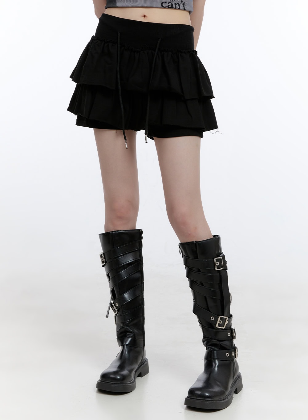 ruffle-banded-cotton-mini-skirt-cg412 / Black