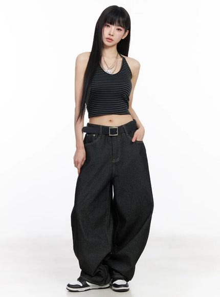 birdie-wide-leg-baggy-jeans-cf519 / Black