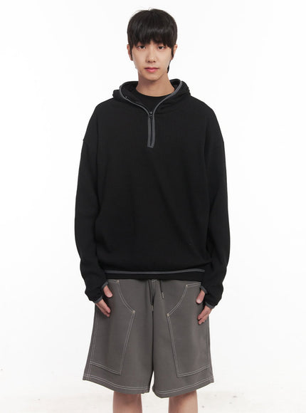 mens-half-zip-waffle-knit-hoodie-im519 / Black