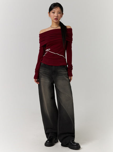 mid-waist-wide-leg-washed-jeans-cd329 / Black