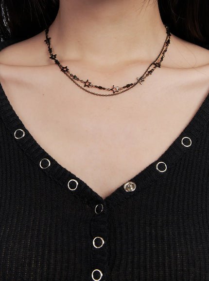star-layered-necklace-cd501 / Black