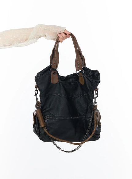 vintage-style-faux-leather-shoulder-bag-cy513 / Black