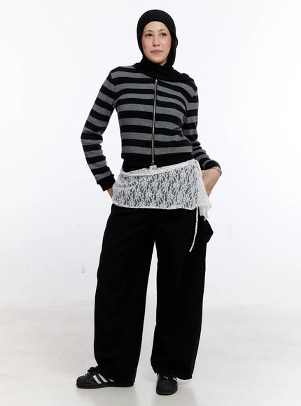 point-detail-wide-cotton-pants-cs524 / Black