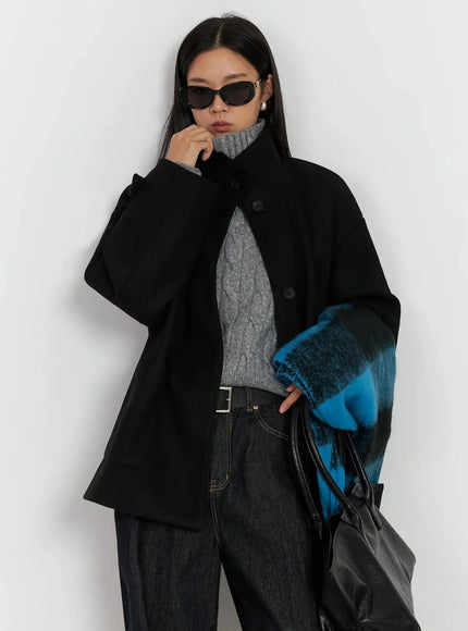high-neck-wool-half-coat-ij502 / Black