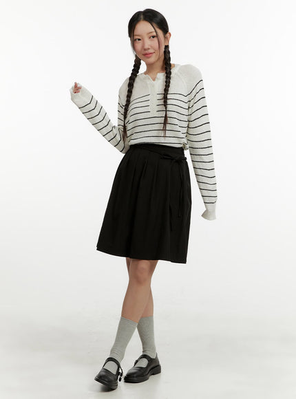 ribbon-strap-pleated-midi-skirt-oy413 / Black