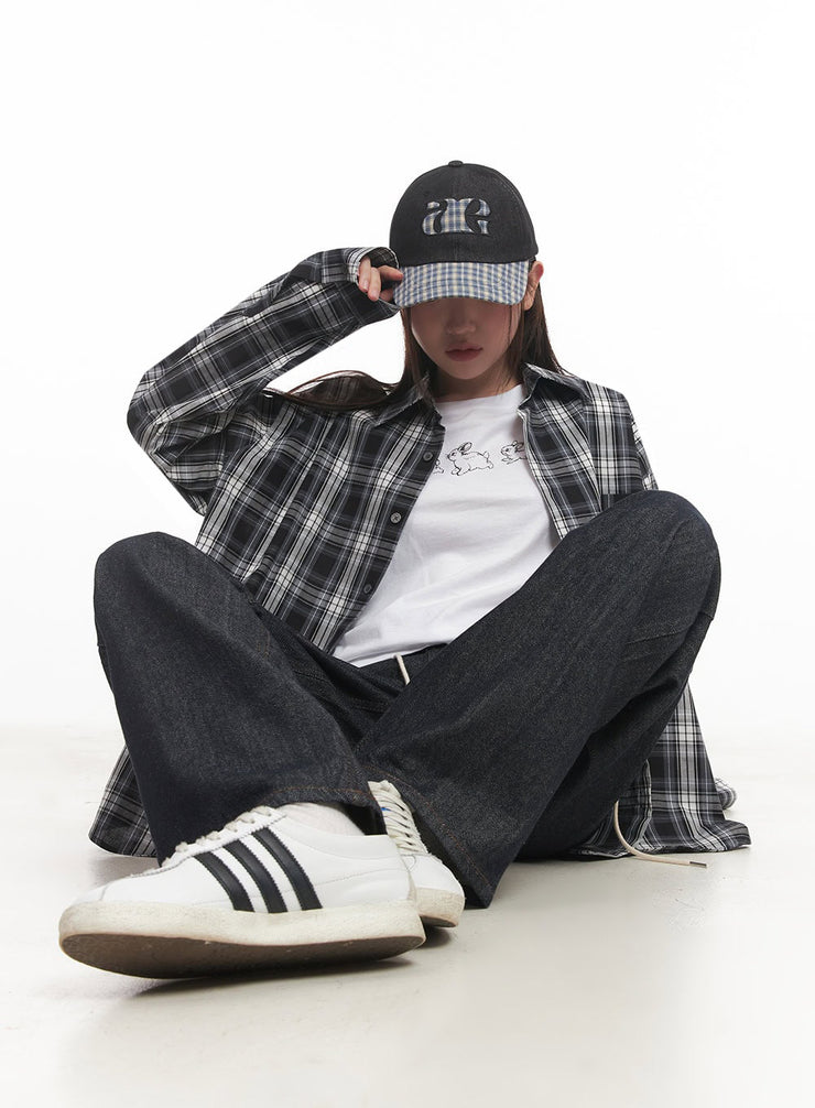 Checkered Oversize Collared Shirt IM528