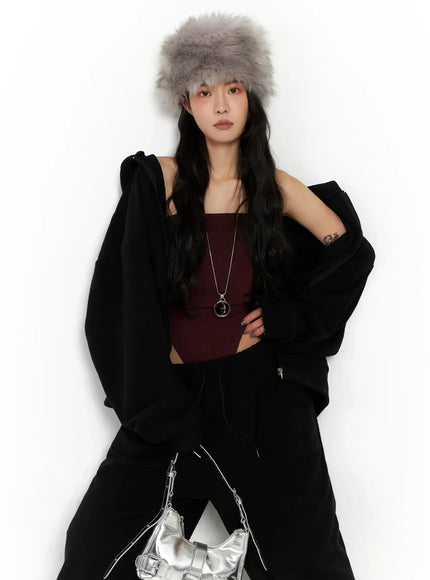 oversized-fleece-zip-up-hoodie-in528 / Black