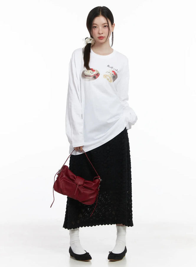 heart-pattern-sheer-maxi-skirt-cj507 / Black