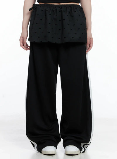 layered-heart-print-wrap-skirt-cs501 / Black