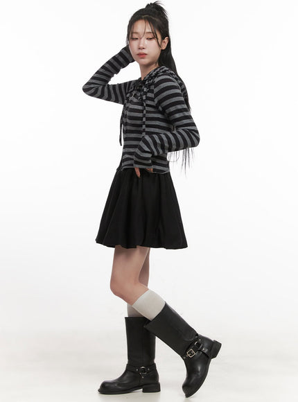 pintuck-flare-mini-skirt-cj516 / Black