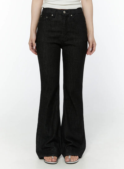 dohee-non-fade-contrast-stitch-bootcut-pants-iy511 / Black