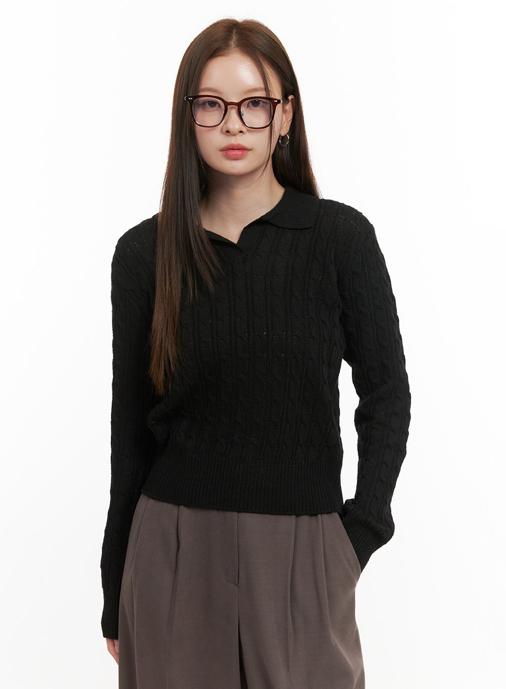 cozy-cable-knit-sweater-od417 / Black