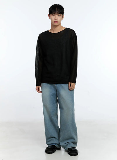 mens-lightweight-long-sleeve-knit-top-ig519 / Black