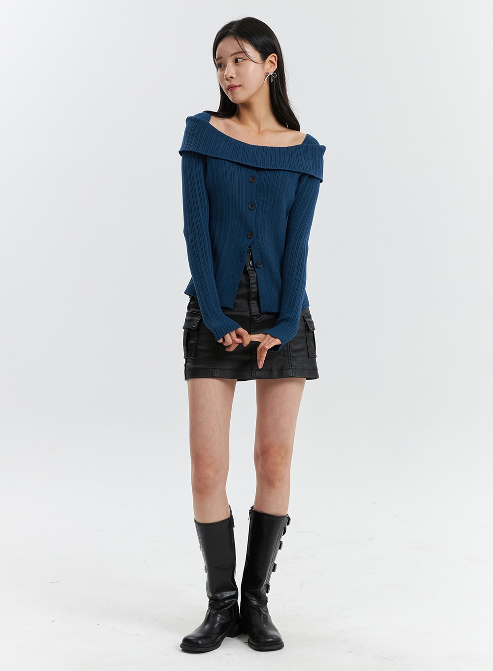 cargo-faux-leather-mini-skirt-od318 / Black