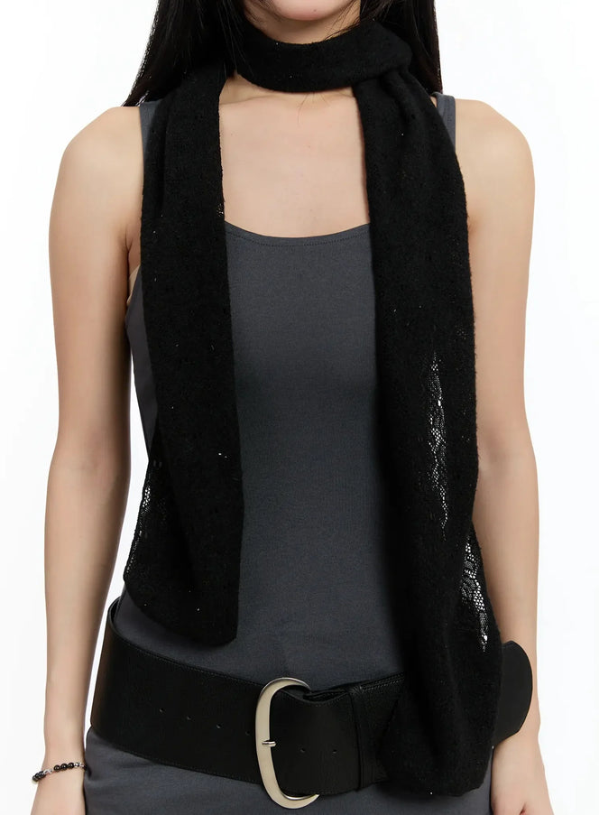 laced-knit-thin-scarf-im513 / Black