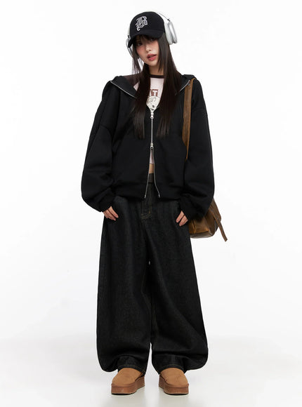 oversized-zip-up-hoodie-in503 / Black