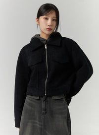 pocket-faux-fur-jacket-cn320 / Black