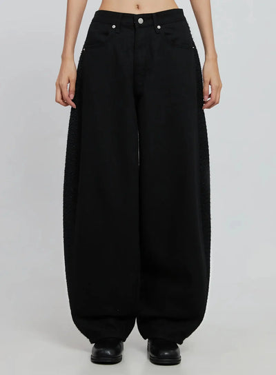 maxine-wide-leg-tweed-pants-io530 / Black