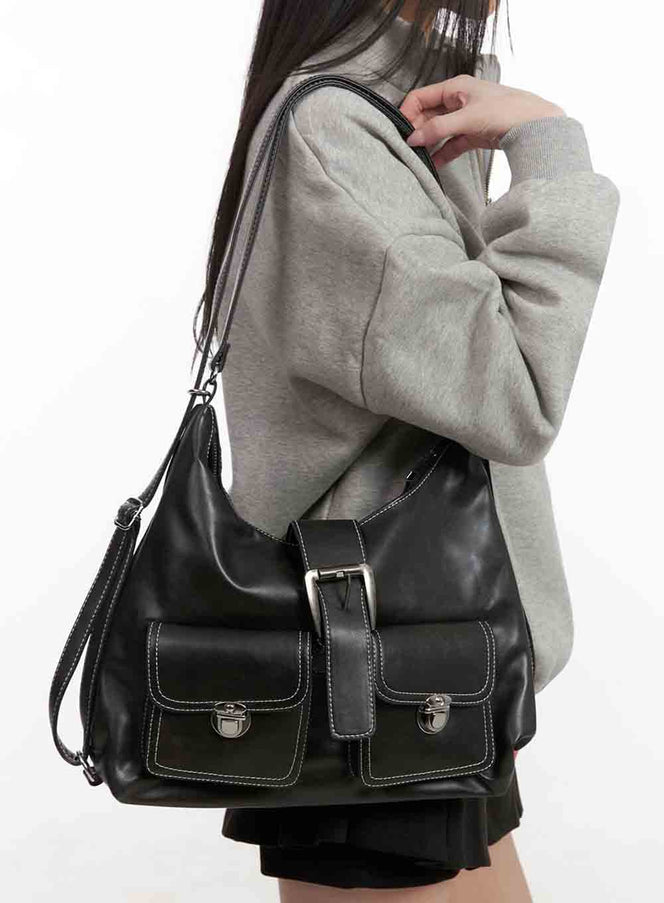 Trendy Double Pocket Shoulder Bag IJ503