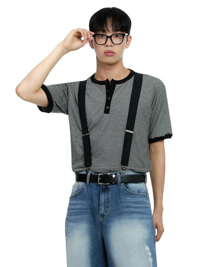 mens-striped-henley-t-shirt-ig520 / Black