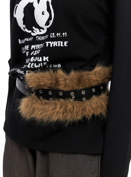 faux-fur-eyelet-belt-cn521 / Black